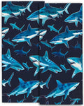 Cute Shark Hand Towels - 2 Pack, 14.5" X 28",Soft Microfiber Polyester Dark Towel Set with Bold Dynamic Sharks Pattern,for Ocean Bathroom Kitchen Spa Hotel Decor Gifts