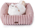 Bedsure ComfyFleece™ Cute Dog Bed for Small Dogs & Cats - Washable Furry Puppy Beds, Rectangle Orthopedic Corduroy Fleece Pet Beds with Removable Zipper Cover, 20x19x6inches, Blush Pink