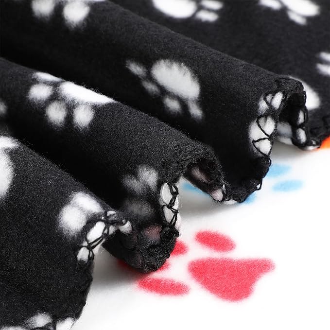 Tatuo 12 Pieces Black Dog Blankets for Small Dogs Puppy Fleece Blanket Bulk Warm Felt Throw Spring Cute Paw Print Puppy Kitten Sleep Mat Pad Soft(Classic Style)