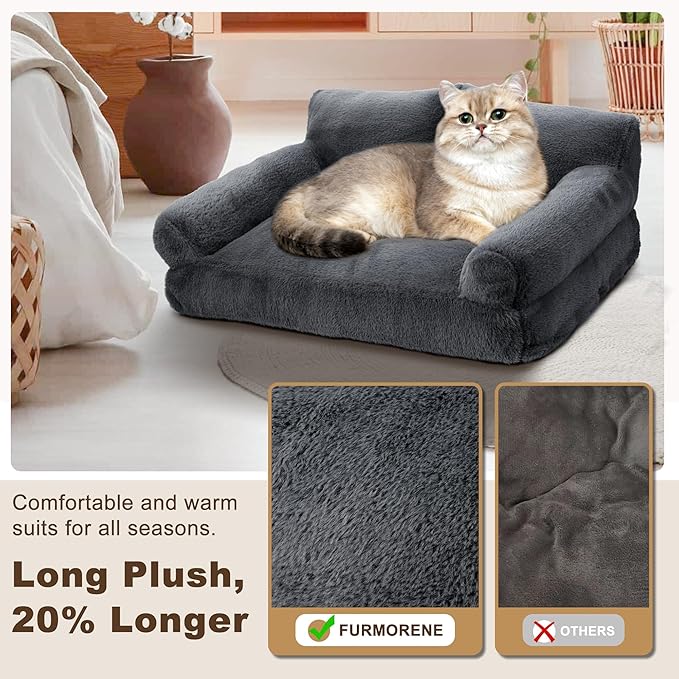 Cat Beds for Indoor Cats, Cat Couch Bed, Cute Cats Sofas for Pets, Small Dog Sofas & Chairs with Removable Washable Cover, Plush Soft Pet Furniture for 10lbs Small Dogs & Cats(Dark Grey)