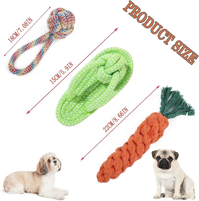 3PCS Natural Cotton Rope Toys for Small Dogs and Puppies, Dog Dental Care Chew Toys for Teething, Anxiety Relief,Helps Clean Teeth & Prevent Furniture Destruction(Slipper Set)