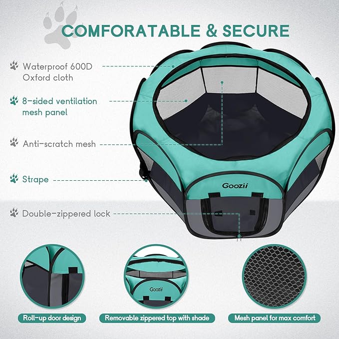 Pet Cat Playpen for Indoor Cats Enclosed, Puppy Dog Play Pen for Outdoor Travel Camping (Small Size, Green & Dark Grey)