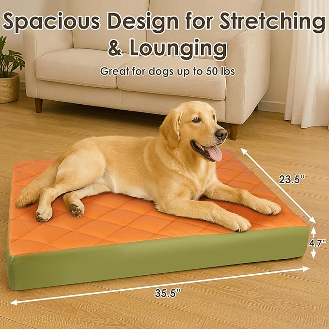 35.5" x 23.5" x 4.7" Large Orthopedic Dog Beds, Waterproof Faux Leather Memory Foam Dog Bed, Egg Crate Foam Support & Non-Slip Bottom Pet Beds for Medium Dogs and Large Dogs, Easy to Clean