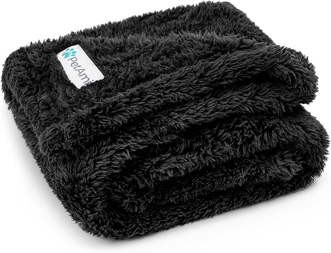 PetAmi Dog Blanket for Small Medium Dogs, Black Fluffy Soft Sherpa Fleece for Puppy, Kitten, Doggie - Calming Pet Throw for Couch, Sofa, Bed - Washable, Medium 29x40