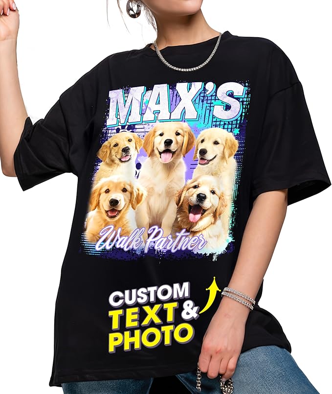 H-DEWALL Custom Shirts Custom Bootleg Rap Shirt for Him Custom Face Shirt with Photo Pet Custom Tees Gift for Dog Cat Lover