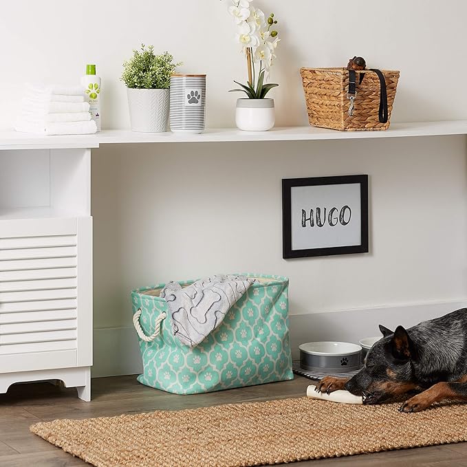 Bone Dry Pet Storage Collection Lattice Paw Print, Aqua, Medium Rectangle