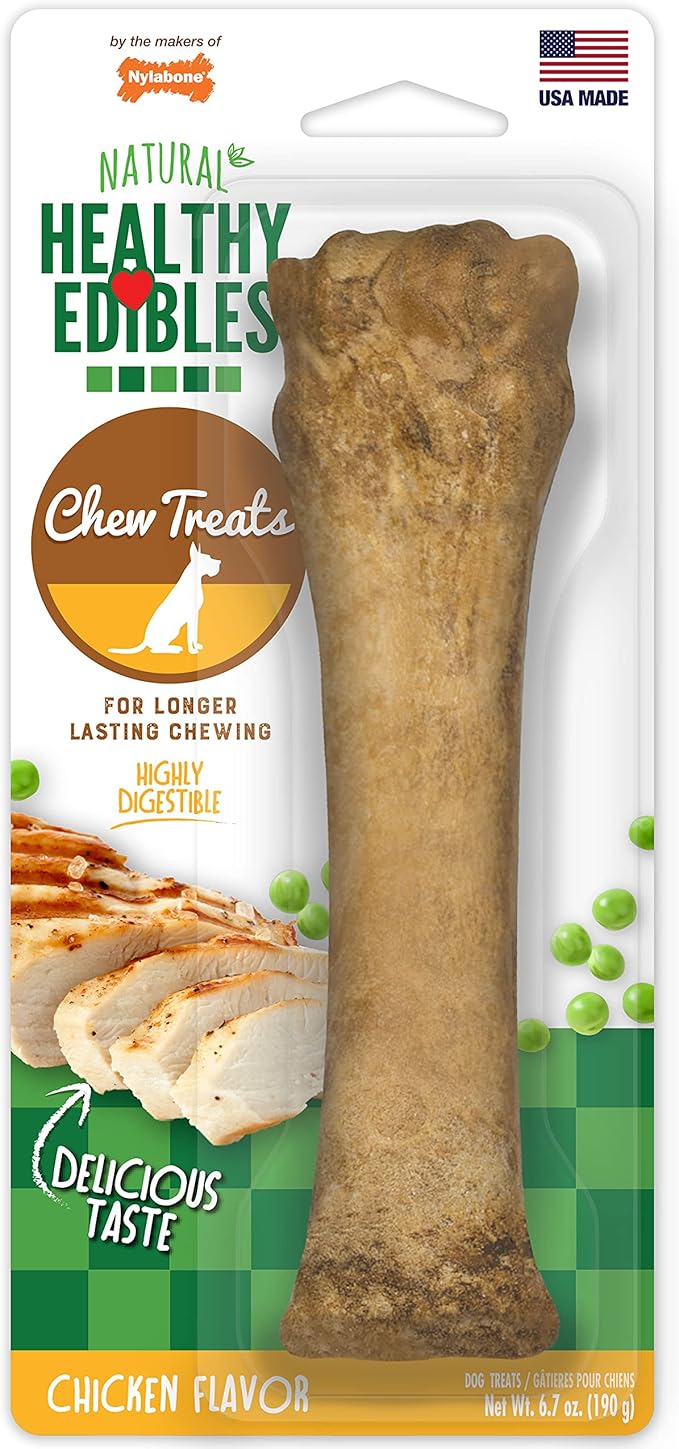 Nylabone Healthy Edibles Natural Dog Chews, Long Lasting Bones for Dogs, Chicken Flavor Dog Treats, X-Large (1 Count)