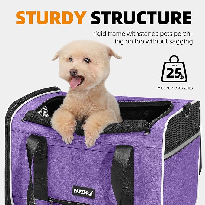 Top Open Medium Pet Carrier Roll Up Flap for Anxious Cat, Soft-Sided Small Pet Travel Crate Vet Friendly, Little Animal Yorkie Kennel Bag Suitcase Luggage Sleeve, 18x11x11 Inch Purple