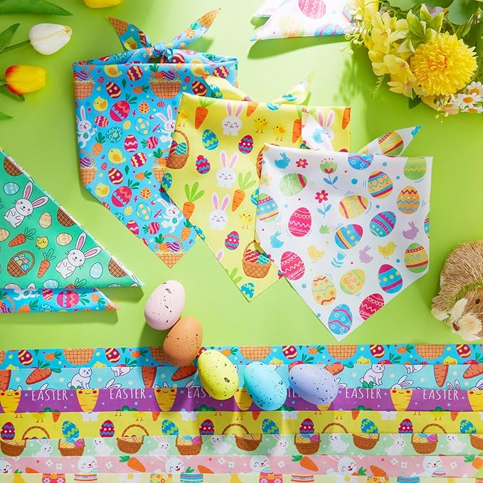 Abbylike 50 Pcs Easter Dog Bandanas Bulk Bunny Egg Carrot Bandanas for Dogs Triangle Kerchief Bibs Scarf Set for Pet Easter Costume Photo Props Accessories Pet Shops, 25 Styles (31.5 x 21.7 x 21.7)