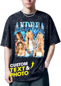 H-DEWALL Custom T Shirts Mineral Wash Tshirt Bootleg Rap Tee Customized Gifts for Boyfriend Birthday Shirts Tops for Women