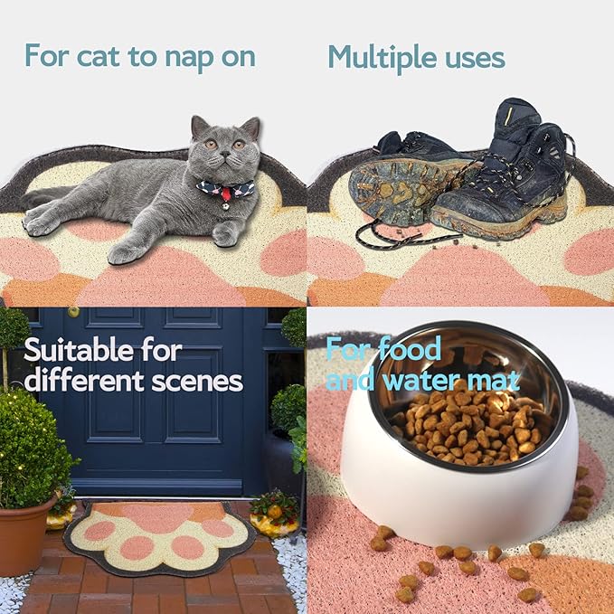 Cute Cat Litter Mat 24”x16”, Litter Box Mat, Litter Trapping Mat, Soft on Kitty Paws, Easy Clean, Anti Slip, Pet Accessories, Door Floor mats - Grey Pink