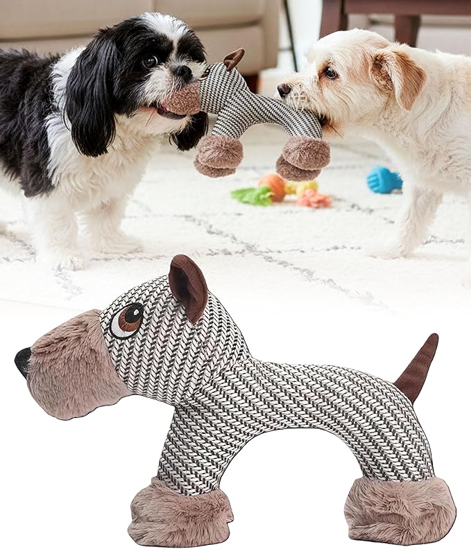 Linen Safari Companions - Linen Dog Toy, Chew-Resistant Natural Linens Squeaky Safari Animal for Small to Medium Dogs, Helps Reduce Destructive Chewing for Indoor Play and Boredom Relief (Dog)