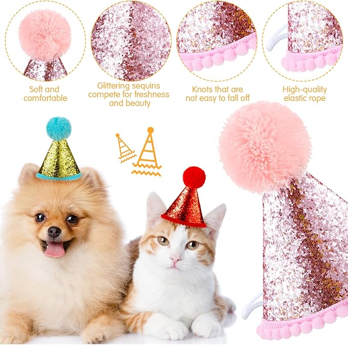 4 Pieces Dog Birthday Hat for Pets Christmas Party Decoration Accessories Pet Headband Hats Charms Grooming Accessories (Red, Pink, Gold, Blue,Fresh Style)