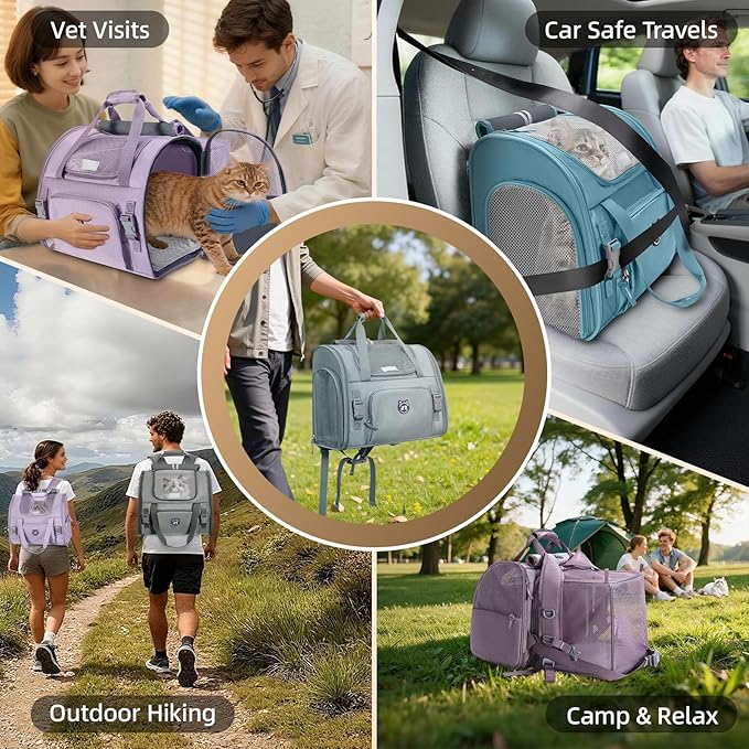 Lollimeow Expandable Cat Carrier Backpack for Large Cats - Airline Approved Pet Carrier Backpack for Small Dogs, Hiking & Travel, Waterproof with Breathable Mesh, 14lbs Capacity (Polar Blue, Standard)