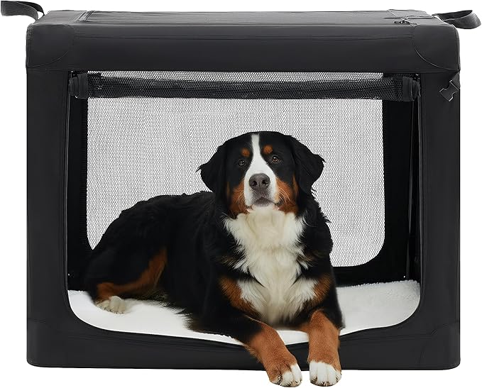 Dog Travel Crate 42 Inch, Portable Soft-Sided Travel Carriers for Dogs and Cats, Foldable Pet Kennel with 3-Doors Mesh Windows Indoor & Outdoor, Black