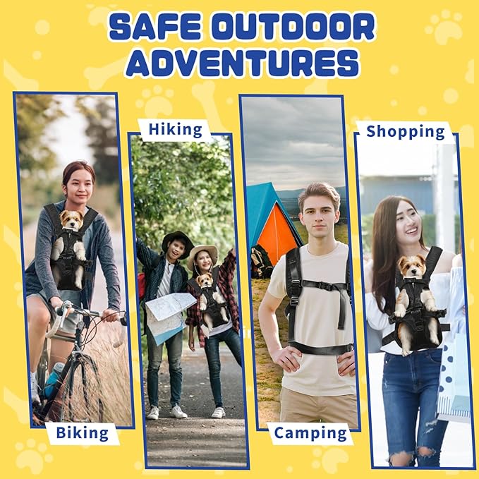 Dog Backpack Carrier, Legs-Out Front Carrier for Small Dogs, Adjustable Breathable Front Carrier for Hiking, Cycling, Travel (Black)