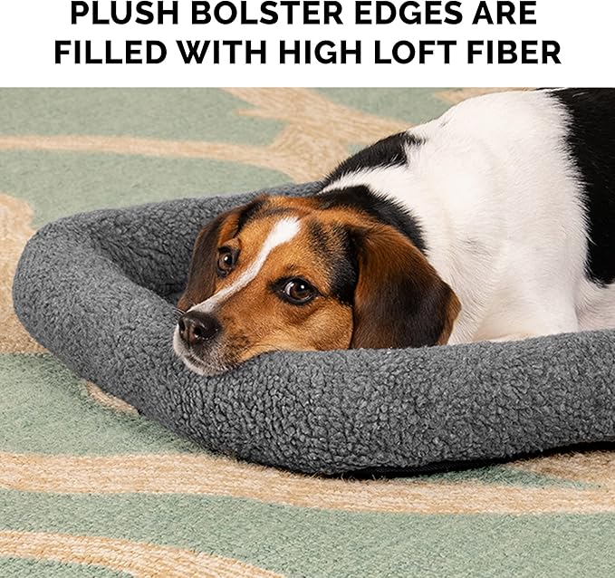 Furhaven Dog Bed for Large/Medium Dogs, 100% Washable, Sized to Fit Crates - Sherpa Fleece Bolster Crate Pad - Gray, Large