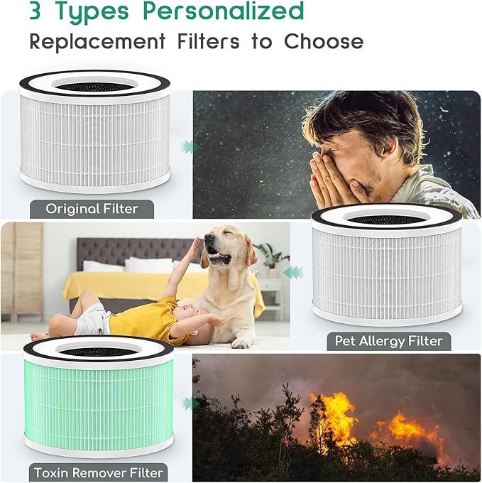 Afloia Air Purifiers for Home Large Room Up to 880 Ft², Efficient Filter Air Cleaner for Allergies, Pets Hair Odor Dust Smoke Mold Pollen, Fillo White