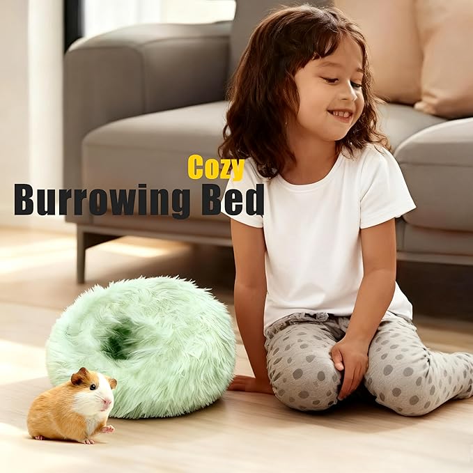 Guinea Pigs Bed Small Animal Bedding Donut-Shaped Burrowing Pet Bed Soft and Warm Hideaway with Spandex and Fleece Bottoms Cozy Carrier, Cage Accessories