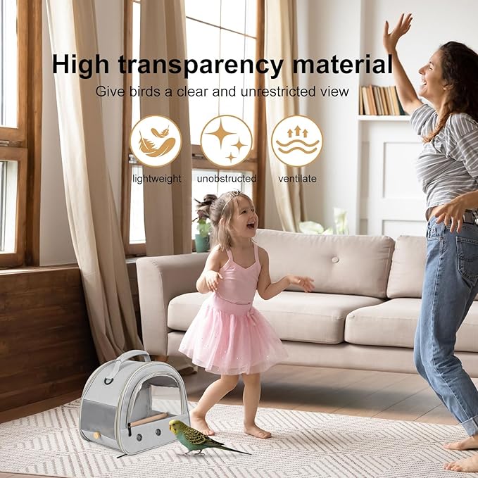 halinfer Small Bird Travel Carrier for Parakeet Budgies Parrot Cockatiel Conure, Portable Lightweight Clear Front Window with Horizontal Bar for 2 Birds Standing Perch