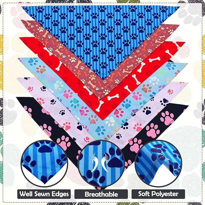 30 Pcs Paw Print Bandanas Bulk for Large Dogs 33 Inch XL Stitch Dog Bandanas Polyester Bandana Party Grooming L