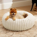 Bedsure ComfyFleece™ Donut Small Dog Bed - Dog Beds for Small Dogs with Corduroy Fleece & Anti Slip Bottom, Round Faux Fur Pet Beds with Washable Removable Cover, Cream, 23x23x7 inches