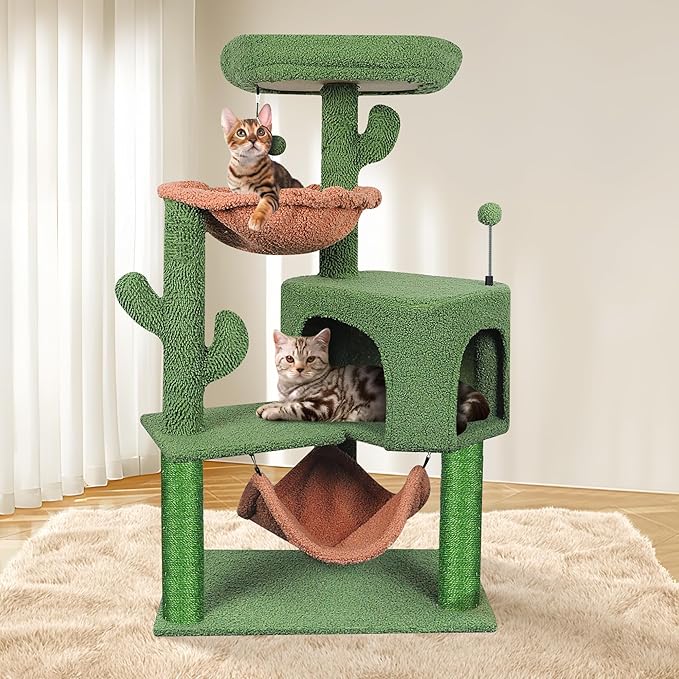 YUNIQUE Cat Tree with Cat Condo Scratch Post and Big Hammock, Green