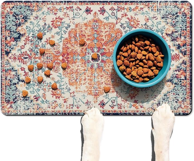 Absorbent Pet Dog Bowl Mat for Food and Water, Pet Cat Food Feeding Mat with Non Slip Rubber Backing, Dog Food Mats for Floors Waterproof, 12"x20"