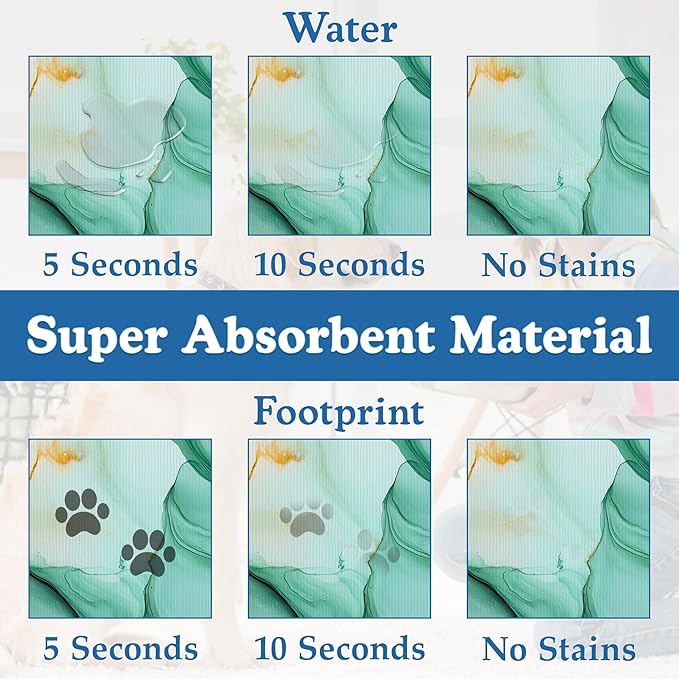 Green Marble Pet Feeding Mat for Floors–Christmas Stocking Absorbent Quick Dry Dog Cat Bowl Mat for Food and Water, Non Slip Waterproof Base, Mess-Free Feeding Accessories 12"x20"