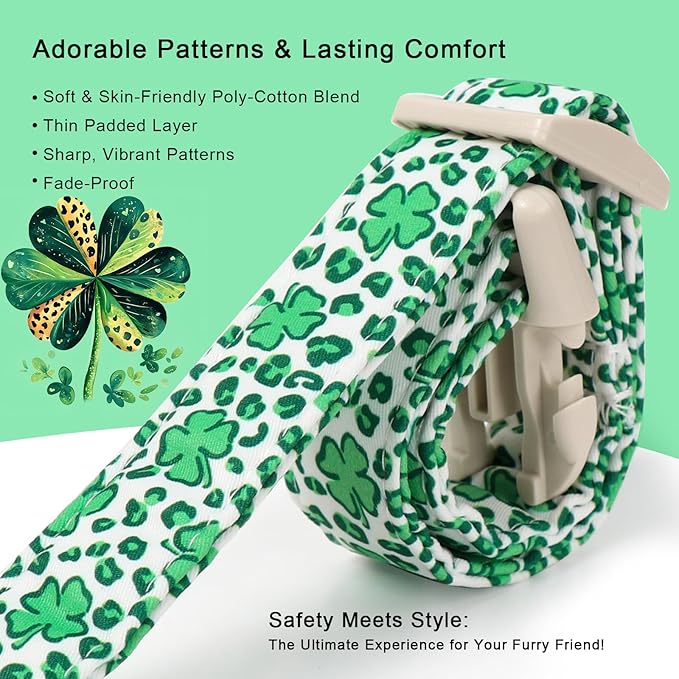 St Patricks Day Dog Collar for Large Dogs - Leopard Lucky Clover Dog Collars, Lightweight Adjustable Irish Green Festival Shamrock Dogs Collars with Quick Release Buckle L