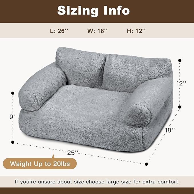 Large Cat Beds for Indoor Cats, Dog Couch Bed, Cute Cat Couch Sofas for Less 20lbs Kitten Puppy, Small Dog Sofas & Chairs with Removable Washable Cover, Soft Warm Pet Furniture, Pale Gray