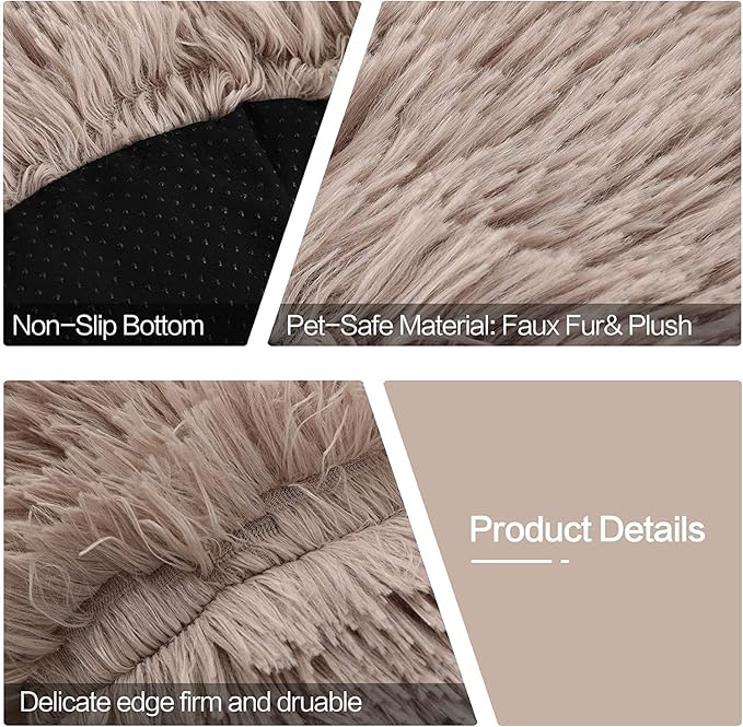 Cat Beds for Indoor Cats - Cat Bed Washable 20 inches, Dog Beds for Small Medium Dogs, Anti Anxiety Round Fluffy Plush Faux Fur Pet Bed, Thick Bottom (Light Brown, Medium)