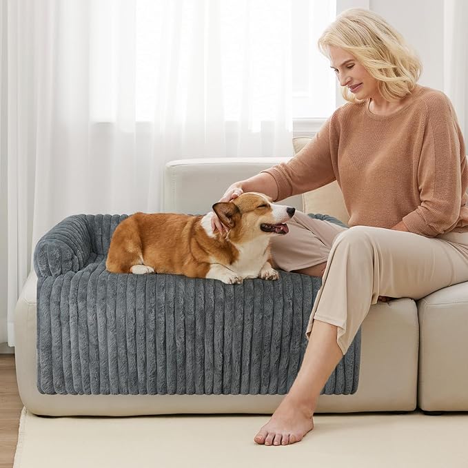 Wn's Day Luxurious Dog Couch Bed, Washable Calming Dog Couch Cover, Removable Couch Protector for Dogs, Waterproof Sofa Bed, Pet Bed Mats for Couch, Pet Couch Covers for Sofa(Grey, XL)