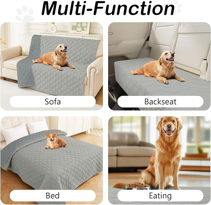 hyha Waterproof Dog Bed Blanket, Soft Pet Blankets, Waterproof Couch Cover for Dogs, Reversible Sofa Covers Washable for Furniture (82x82 Inch, Grey/Dark Grey)