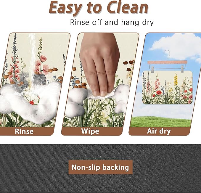 Vintage Flower Botanical Garden Dog Cat Food Mat,Absorbent Pet Feeding Mat for Food and Water,Non-Slip Dog Bowl Mats Floor Protector 16"x24"