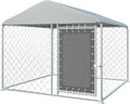 6FT x 6FT Outdoor Dog Kennel with Roof, Outside Dog Run Fence, Large Dog House Pen Enclosure with Secure Lock&Textilene Door