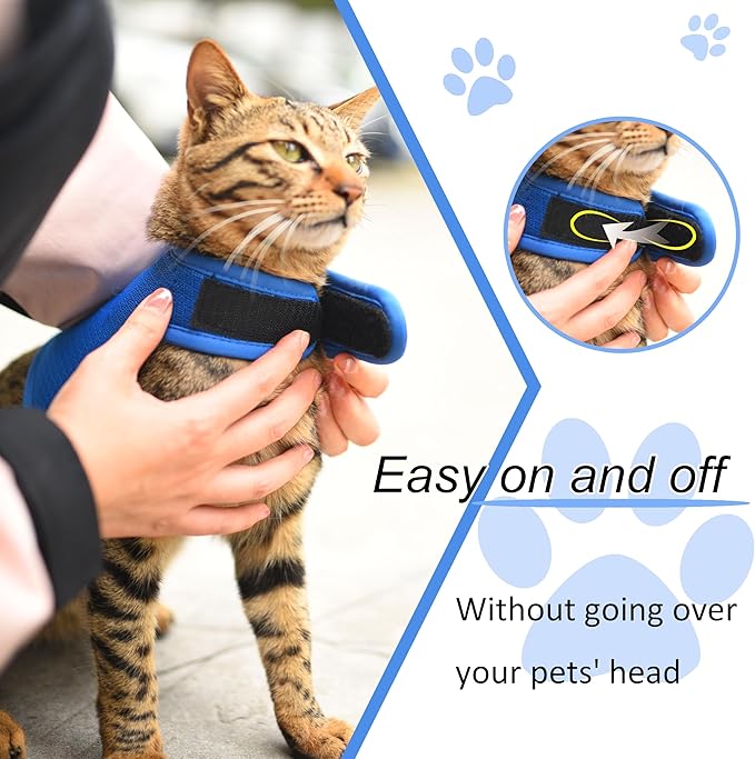 Cat Harness and Leash for Walking Escape Proof Breathable Mesh Fabric, Solid Blue, Large, Adjustable Cat Walking Jackets, Padded Stylish Cat Vest