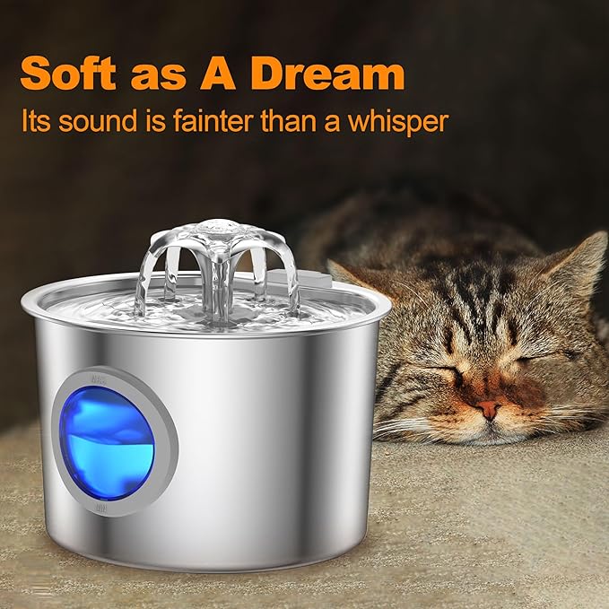 Cat Water Fountain Advanced 304 Stainless Steel 2.2L/74oz with Detachable Tank, Easy to Clean, Automatic Pet Fountain Quiet Cats Water Dispenser, Dogs (74oz Flower Style Cat Fountain + 3 Filters)