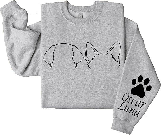 Custom Dog Mom Shirt for Women Pet Ears Sweatshirt with Name Unique Puppy Line Art Cute Dad Hoodie for DogDad Owner Lover