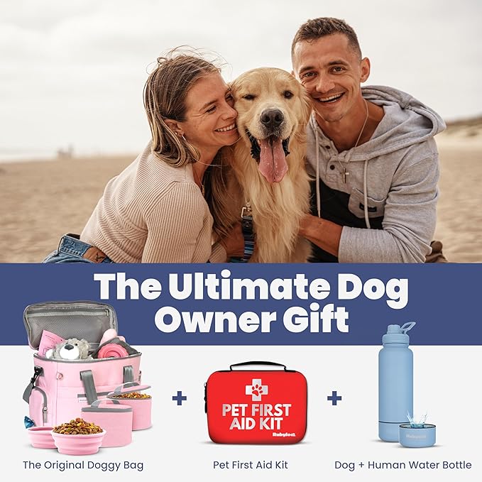 The Original Doggy Bag™ - Complete Dog Travel Bag for Supplies with 2 BPA-Free Travel Bowls & 2 Pet Food Containers - A Dog Mom Gift for Day Trips, Camping, Road Trips & Weekends Away: Lt. Pink