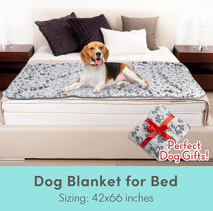 Stuffed Premium Soft Dog Blanket, with Flannel Grey Cute Paw Print, 43 * 66 inches, Self Warming Cat Blanket Puppy Supplies Dog Products Stuff Essentials