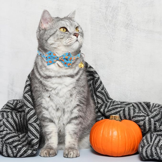 KOOLTAIL Cat Collar with Bow Tie and Bell - 3 Pack Cute Cat Collars Breakaway with Food Pattern, Cute Adjustable Kitten Collar with Safety Buckle for Girls Boys Kitty