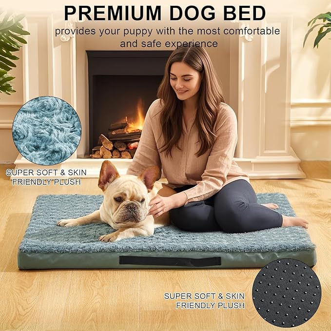 Orthopedic Dog Beds for Crate with Removable Washable Cover Egg-Crate Foam Pet Pad Mat with Anti-Slip Bottom,Waterproof Dog Beds Small Medium Sized，35x18 Inch