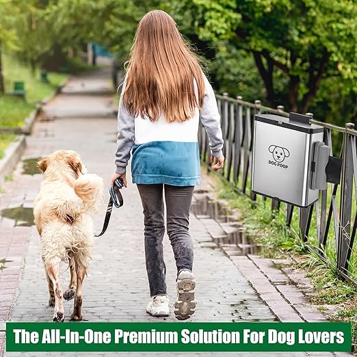 Dog Poop Trash Can Outside, 2.1 Gallon Dog Waste Container with Trash Bag Dispenser, Outdoor Pet Poop Bucket with Lid, Black Hanging Waste Container with Bags for Fence, Garbage, CounterTop