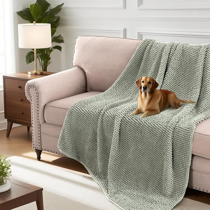 H.VERSAILTEX Plush Chenille Couch Cover for Dogs Pets Blanket for Bed Anti-Slip Soft and Durable Furniture Protector for Small Medium Large Cats Washable (52" x 82", Sea Foam)