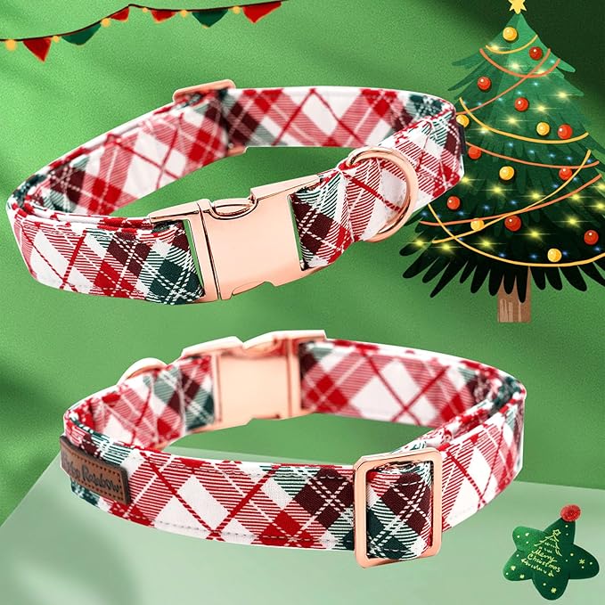 Dog Collar, Christmas Dog Collar Plaid Pet Collar Bow Holiday Bows Girl Boy Puppy Collar Adjustable Pet Collar for Large Dogs