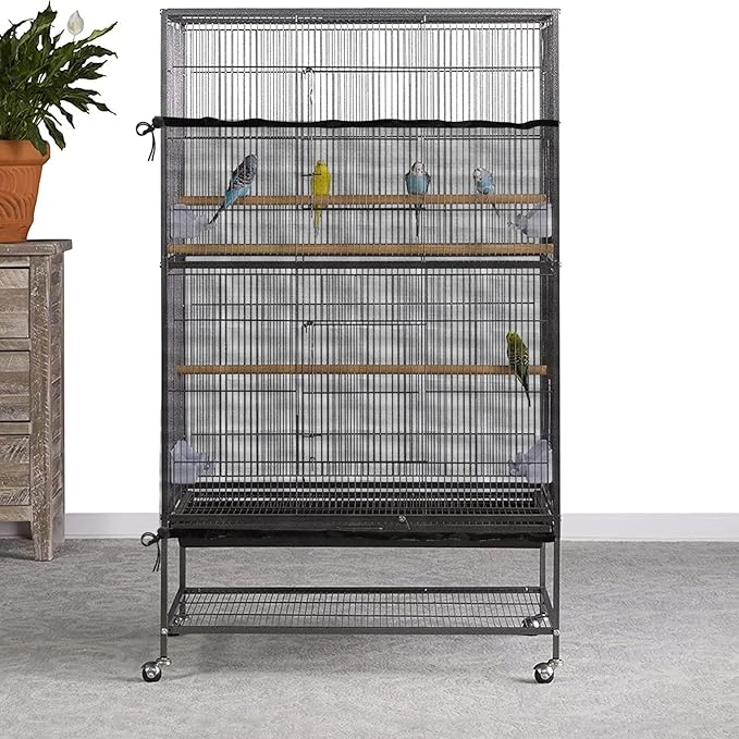 Large Bird Cage Seed Catcher 31 x 118 inches Adjustable Bird Cage Net Cover Black Bird Cage Cover Elastic Band Mesh Cage Cover Skirt Nylon Mesh for Parakeet Parrot Cages