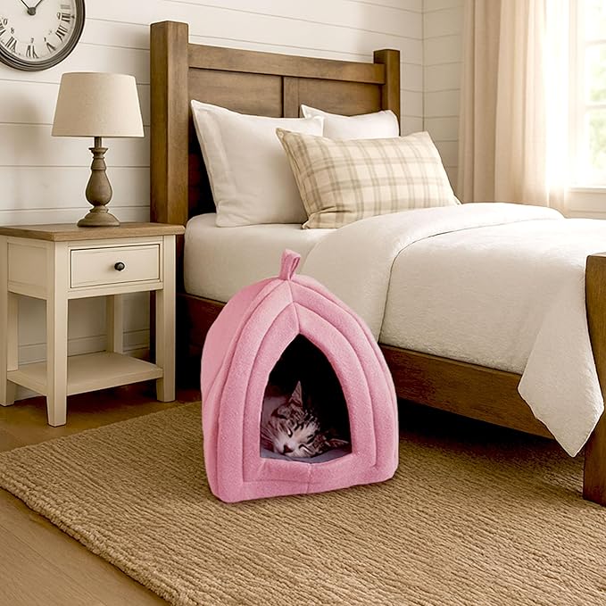 Cat House Indoor Cat Bed with Removable Foam Cushion, Plush Cat Tent Bed for Small Pets, Comfortable Cozy Hideaway for Cats, Kittens, Rabbits, Guinea Pigs, Ferrets, Hedgehogs, by PETMAKER