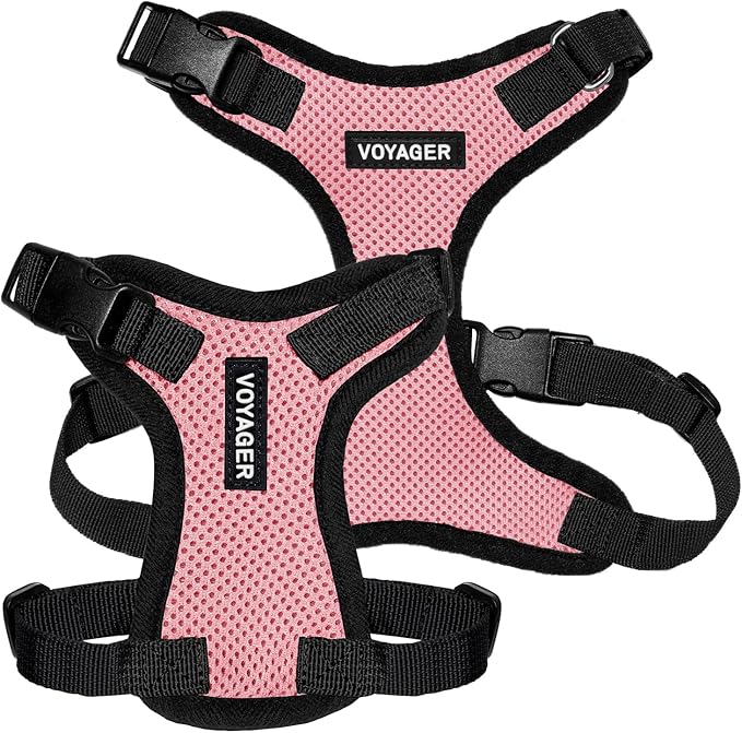 Voyager Step-in Pet Harness - All Weather Mesh, Adjustable Step in Harness for Cats and Dogs by Best Pet Supplies - Pink/Black Trim, M
