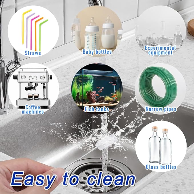 2 Pcs Long Tube Cleaner Brush, Extra Long Pipe Tube Cleaner Flexible Longs Drain Brush Bristles Drain Cleaning Brushes 55 Inch Nylon Spring Aquarium Filter Brushes for Home Kitchen Automotive